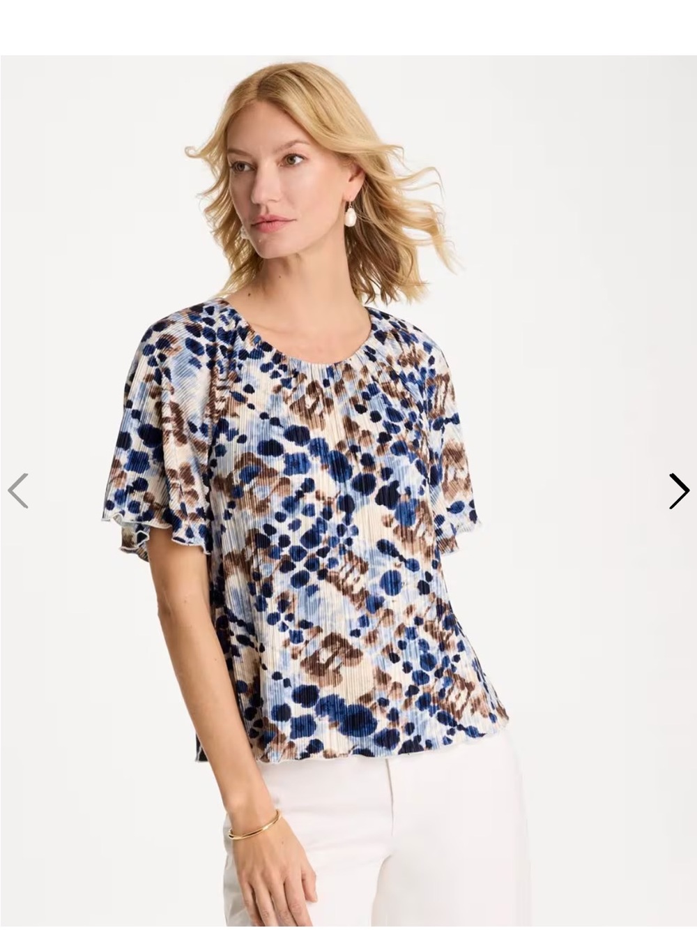 Chico’s Size 2 Abstract Print Pleated Blouse with Flutter Sleeves